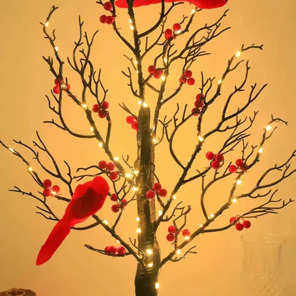 Vintage Glowing Tree with Cardinal & Red Berries