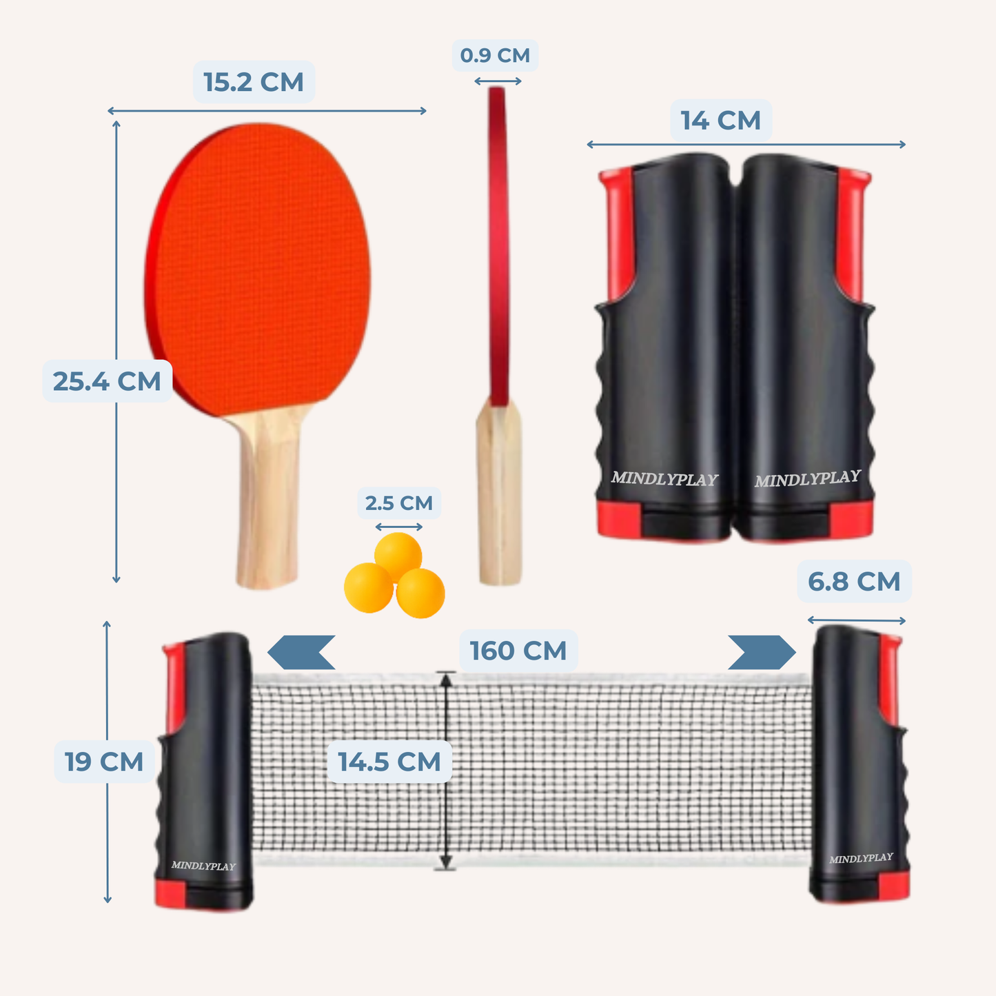 MindlyPlay NetFlex Portable Table Tennis Set with Retractable Net