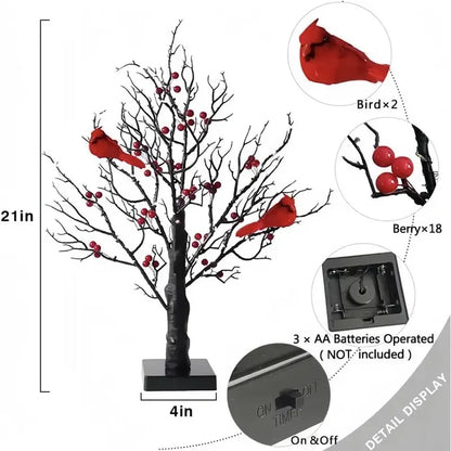 Vintage Glowing Tree with Cardinal & Red Berries