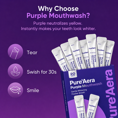 Pure'Aera Purple Mouthwash Teeth Whitening Rinse Travel Sachets