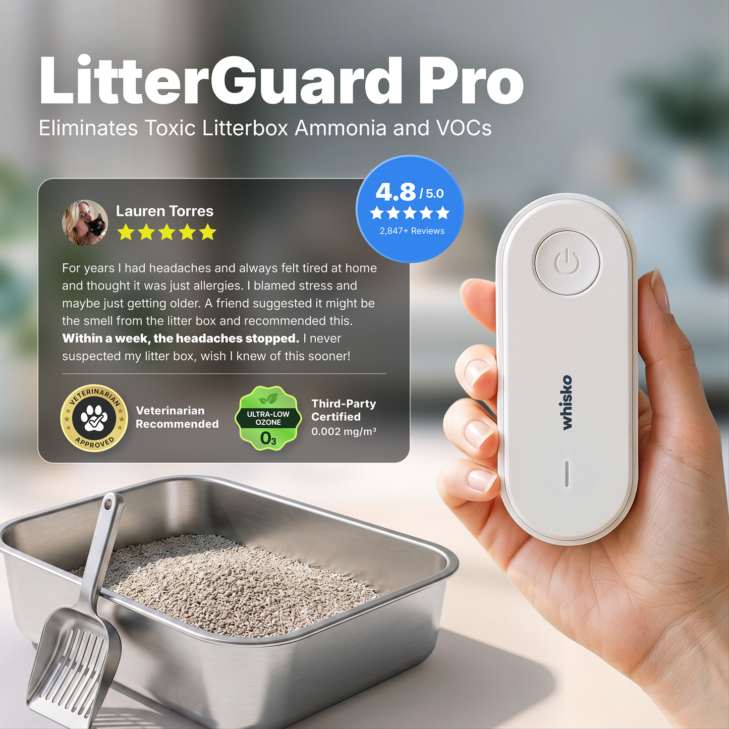 Whisko LitterGuard Pro Ammonia Neutralizing Cat Litter Odor Filter