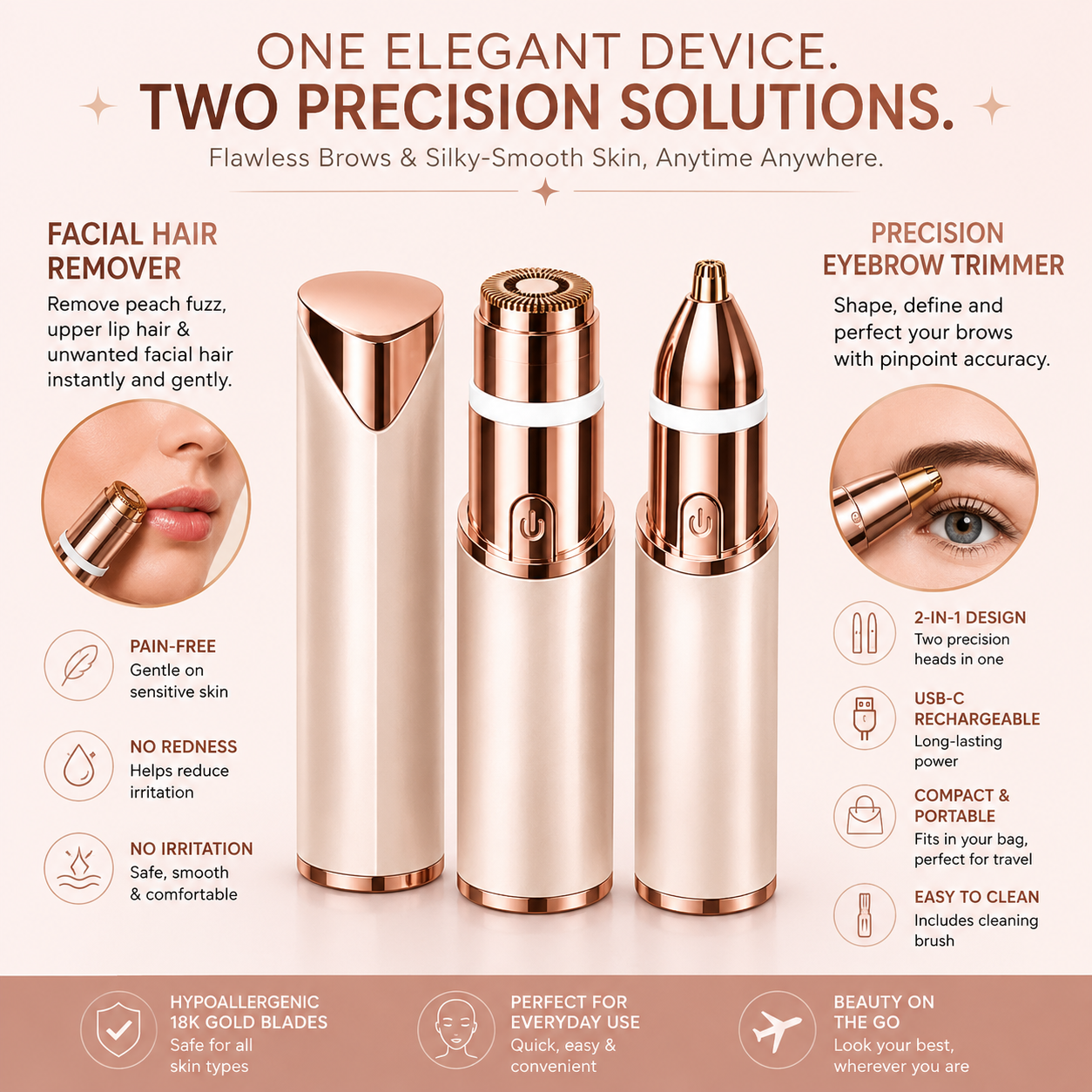 GlowAura GlowTrim 2-in-1 Eyebrow and Facial Hair Trimmer