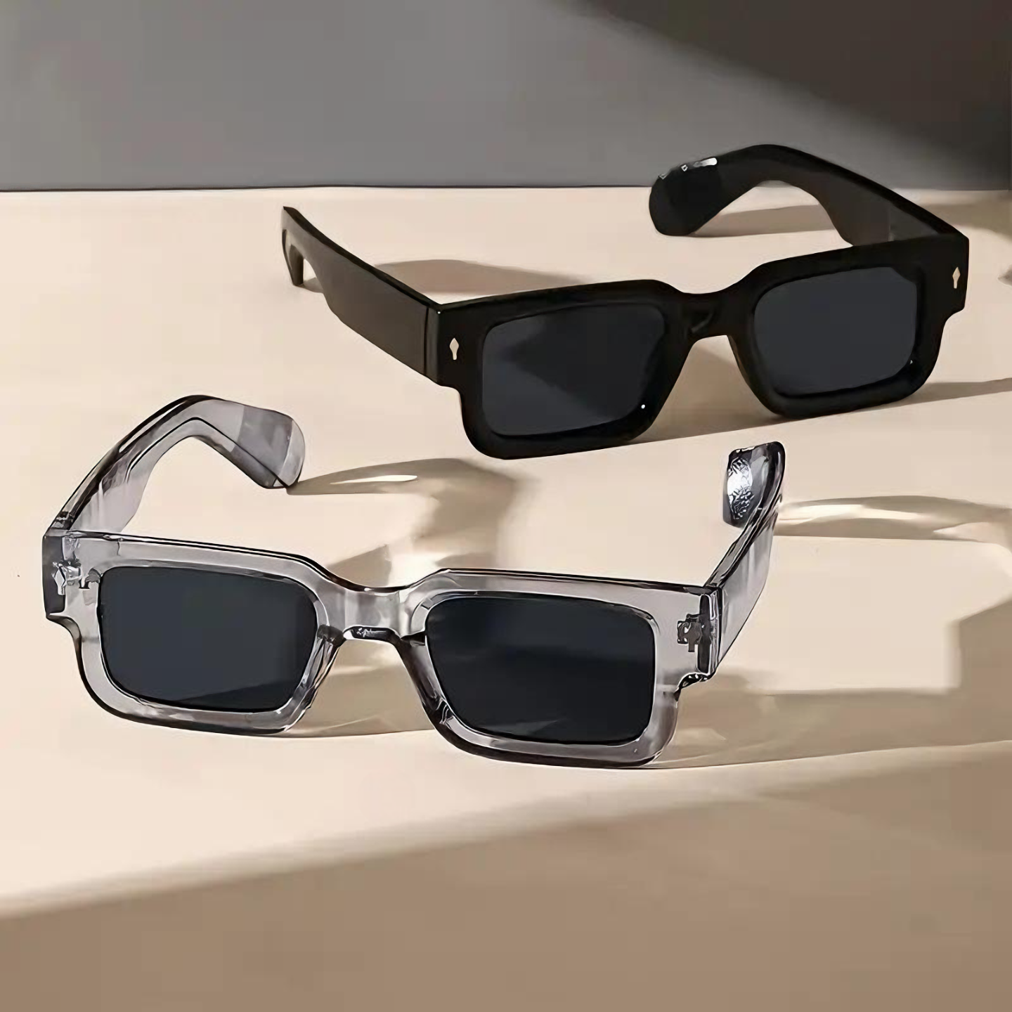 Linara Retro Square Sunglasses 2pcs Set Vintage Style UV Protection