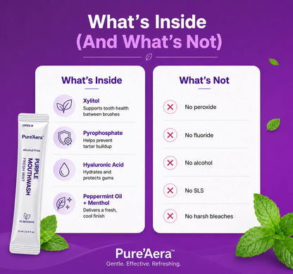 Pure'Aera Purple Mouthwash Teeth Whitening Rinse Travel Sachets
