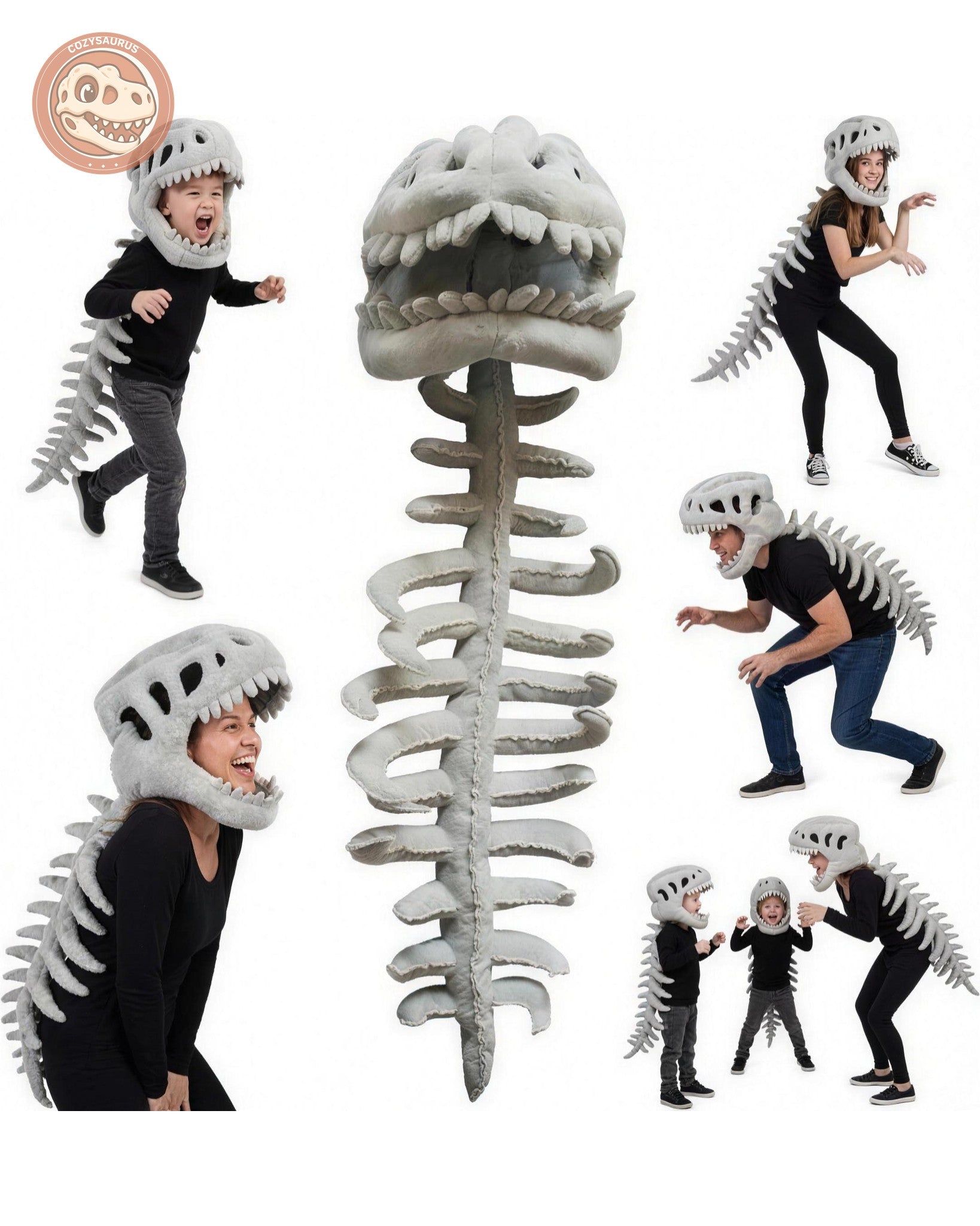 Cozysaurus Dino Skeleton Plush Costume Hooded Fleece Suit