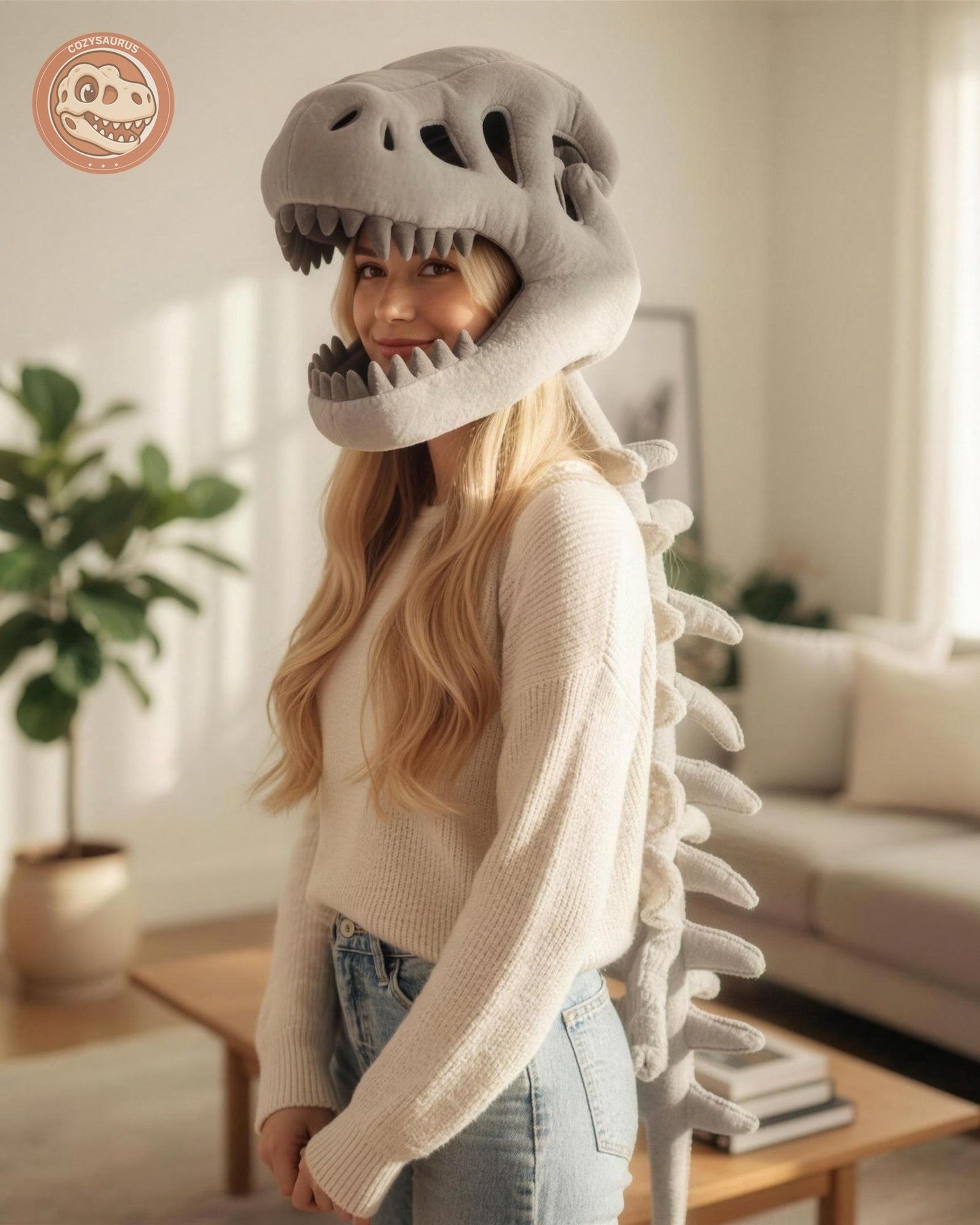 Cozysaurus Dino Skeleton Plush Costume Hooded Fleece Suit