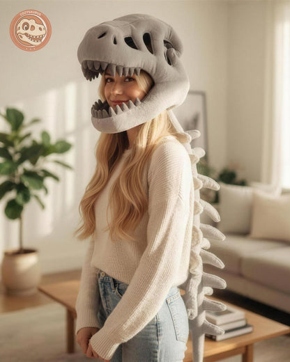 Cozysaurus Dino Skeleton Plush Costume Hooded Fleece Suit