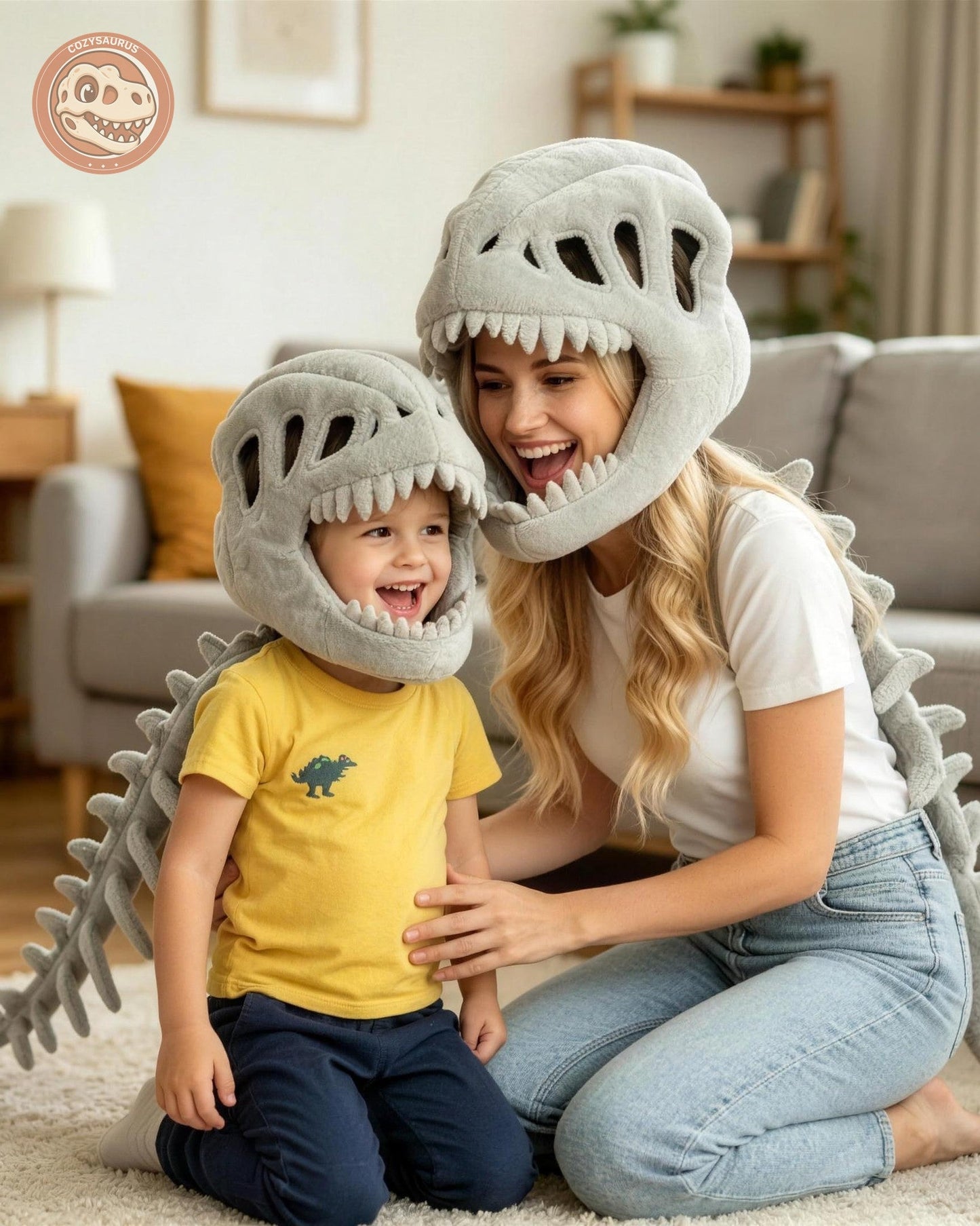 Cozysaurus Dino Skeleton Plush Costume Hooded Fleece Suit